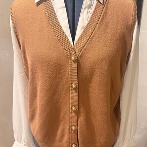 Adrianna Papell Camel Cardigan Vest and blouse